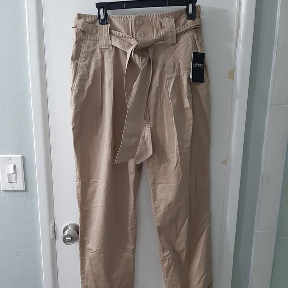 NWT Ralph Lauren Khaki Tan Paper Bag Waist Belted Jogger Pants size 6 - Picture 3 of 9